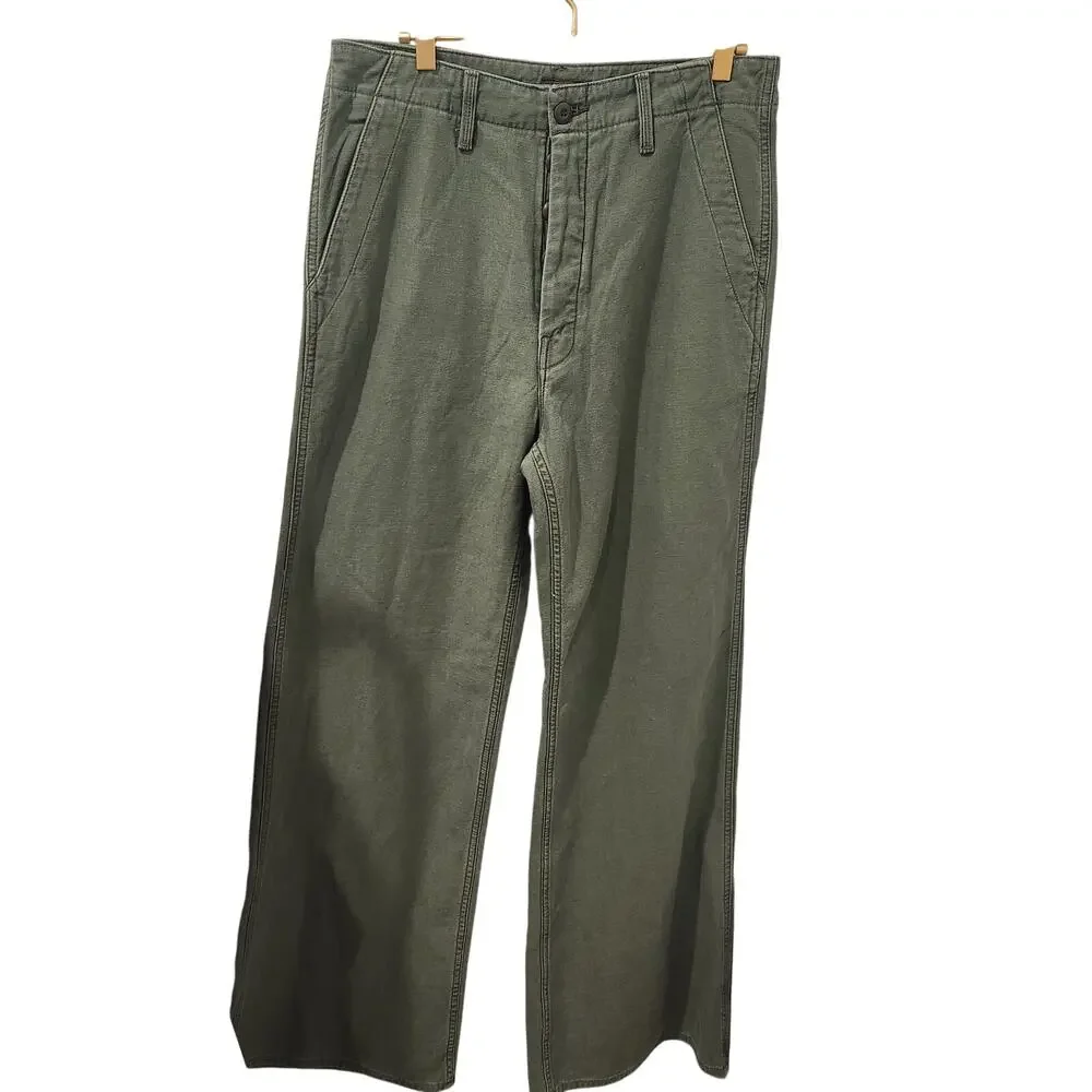New Mother the major sneak roller high waist wide leg green pants size 29 - Picture 2 of 7